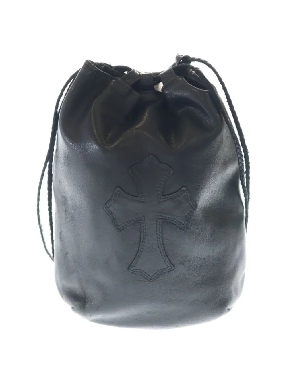 Chrome Hearts Drw Strng Sack Crs Patch Cross Drawstring Sac Leather Handbag